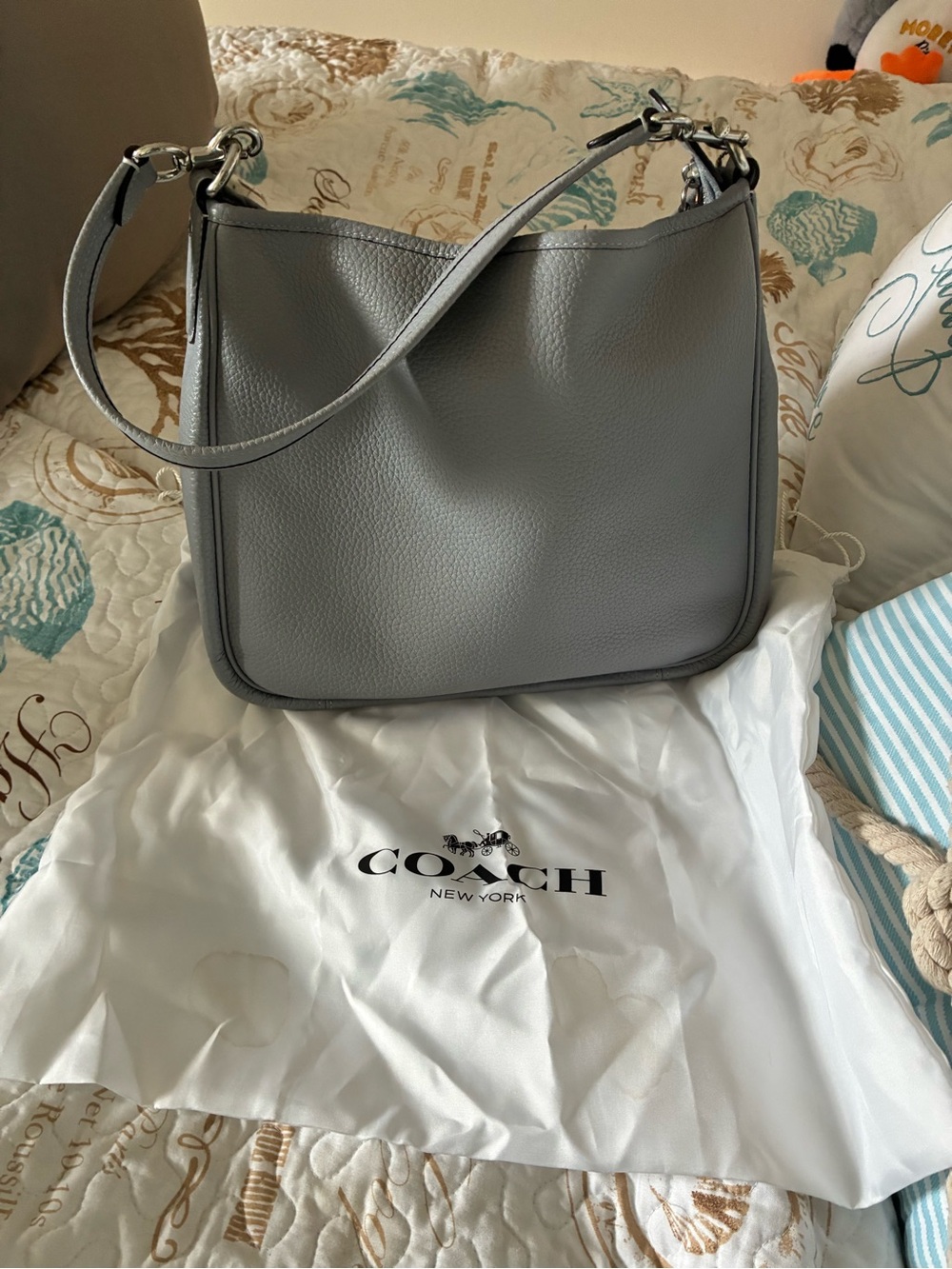 Coach Pebbled Leather Shoulder Bag in light blue